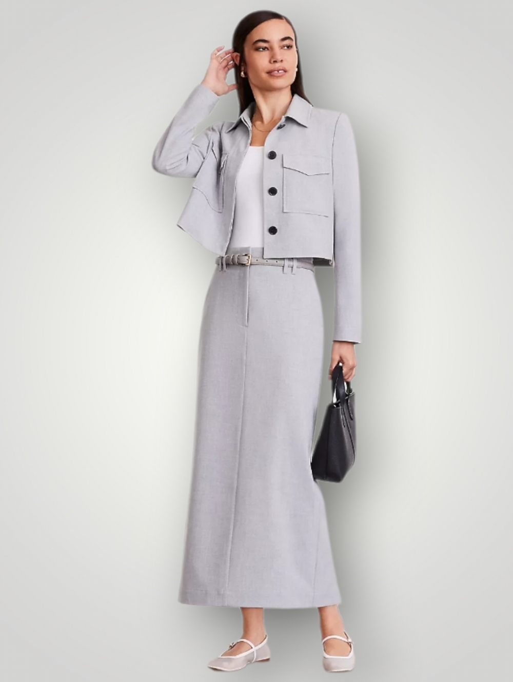 LOFT Versa 8 Gray Maxi Skirt Office Siren Quiet Luxury Tailored Suiting Pocket